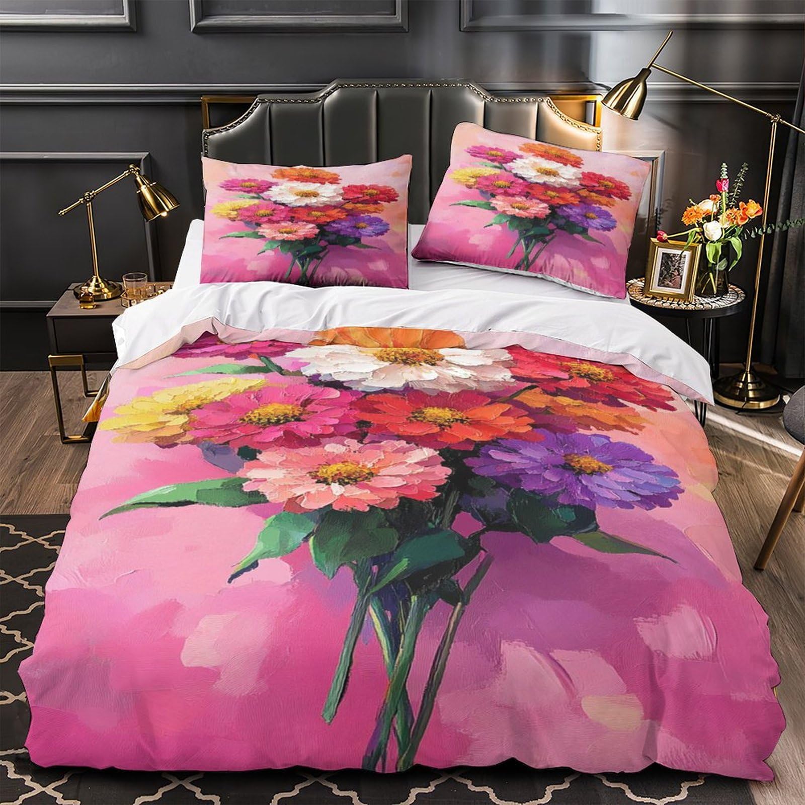 Peinture vibrante sur housse de couette florale 3D pour une chambre de couple douce