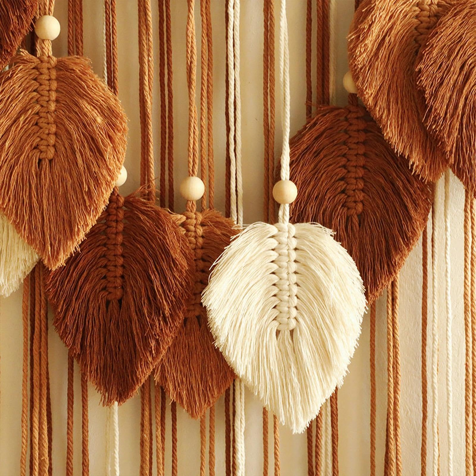 DIYCUT Handgewebt Wandteppich Boho, Blattdekoration Wandteppich, Bohème-Stil Wandbehang, Geeignet Für Schlafzimmer, Wohnzimmer, Arbeitszimmer Usw – Braun