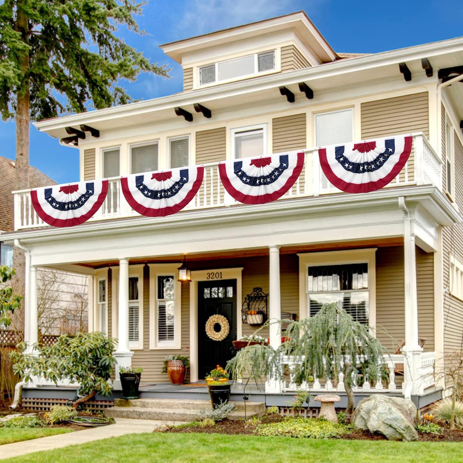 4 Pack American Fan Bunting for Outside 2 x 4 FT American Pleated Fan Flag,American Flag Bunting Patriotic Decorations Bunting Flags for Outdoor Yard Party,Presidents Day Decorations Flags - Image 2