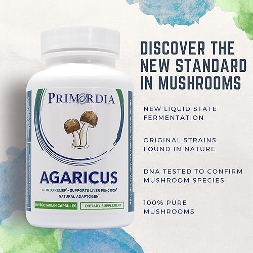 Miniatura 3 de Primordia Suplemento puro de extracto de hongos agaricus, 60 cápsulas, hongos Murill Agaricus Blazei 100% auténticos, proporciona alivio del estrés,