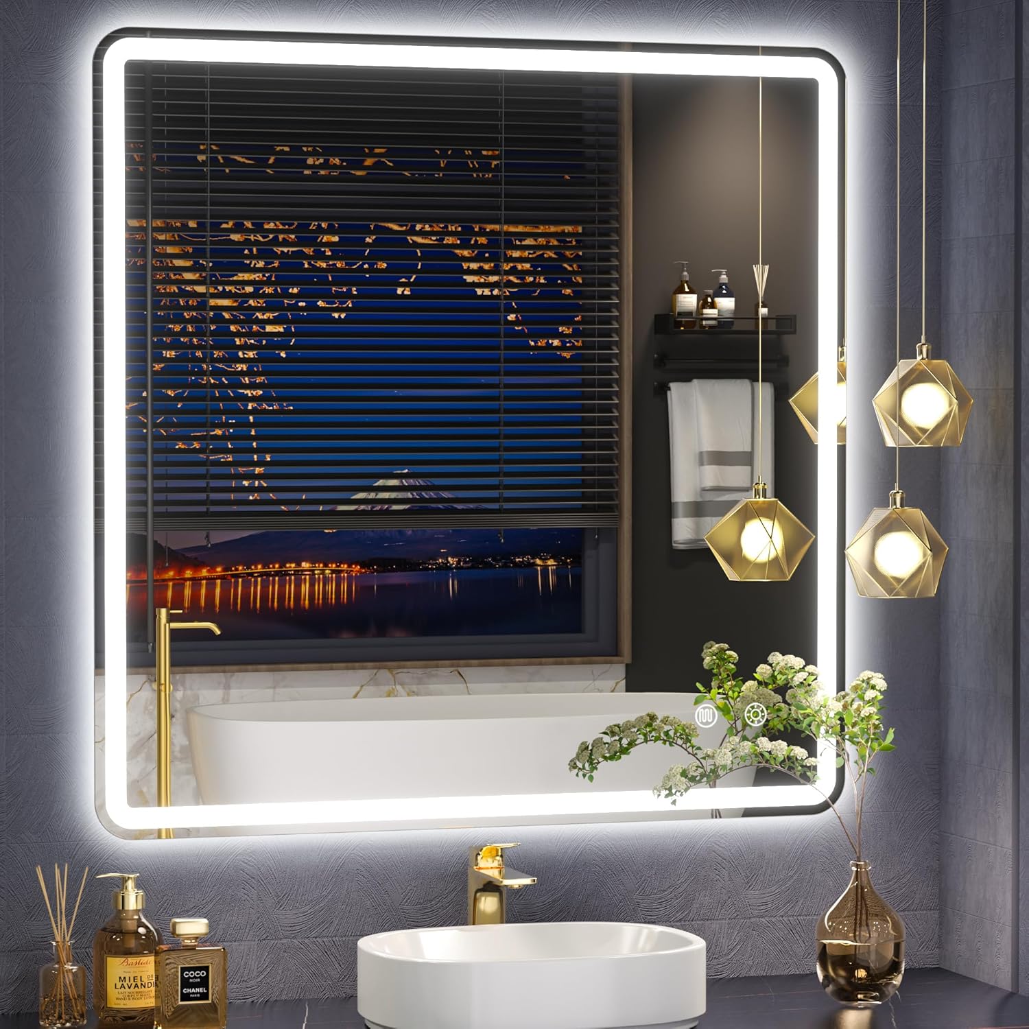 Amazon.com: Vosuja 36x36inch LED Bathroom Mirror Rounded Corner ...