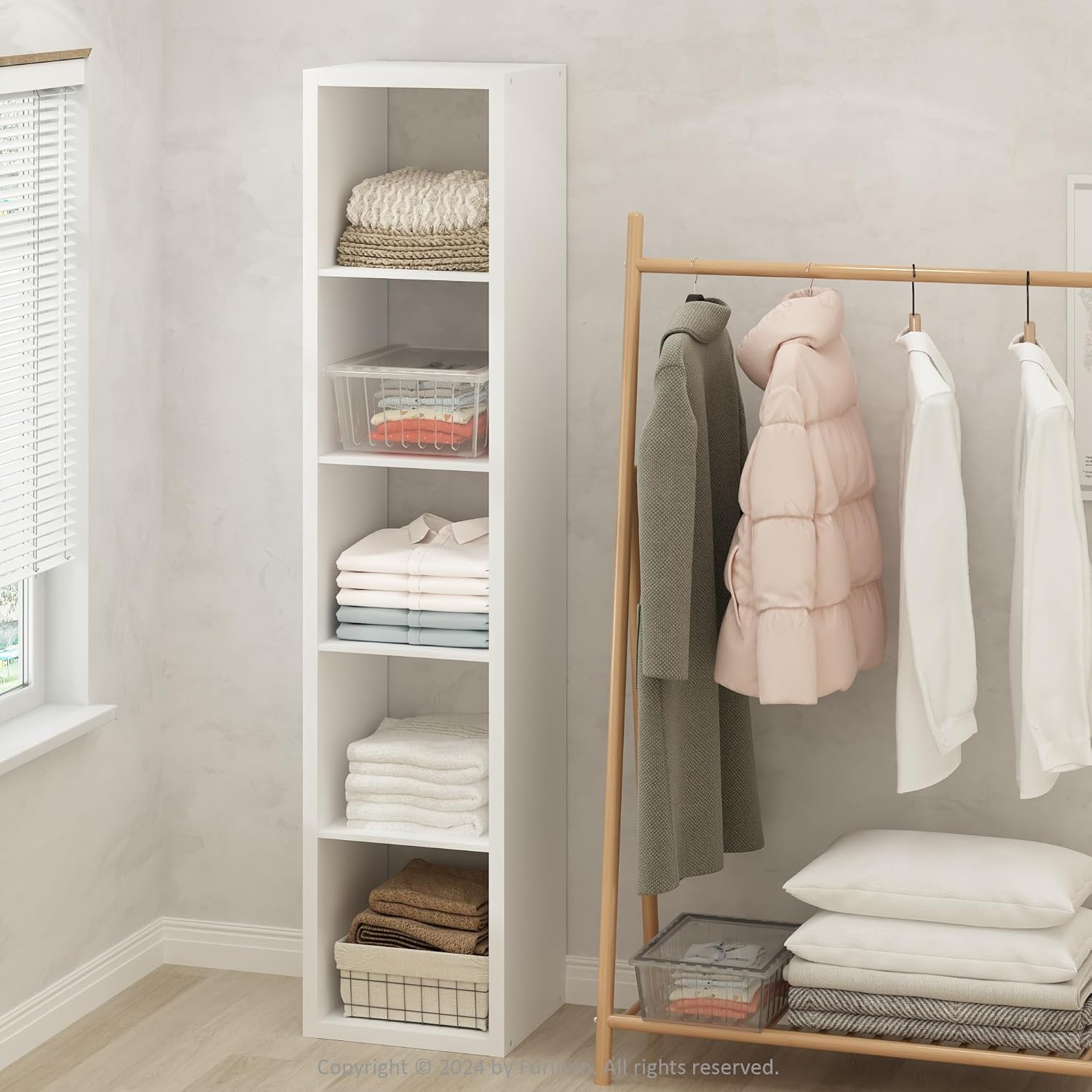 Furinno Cubic Open Back Multipurpose Clothing & Closet Storage Organizer Shelf, 5-Cube, White White 5-Cube