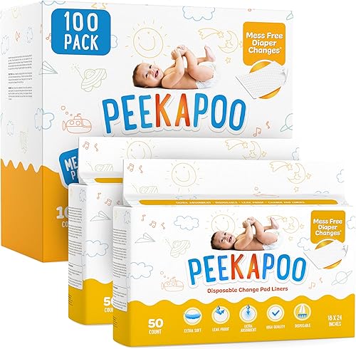 Peekapoo - The Original Disposable Baby Changing Pad Liners – 100 Pack | Super Soft, Waterproof, Ultra Absorbent | Portable, Travel-Friendly,