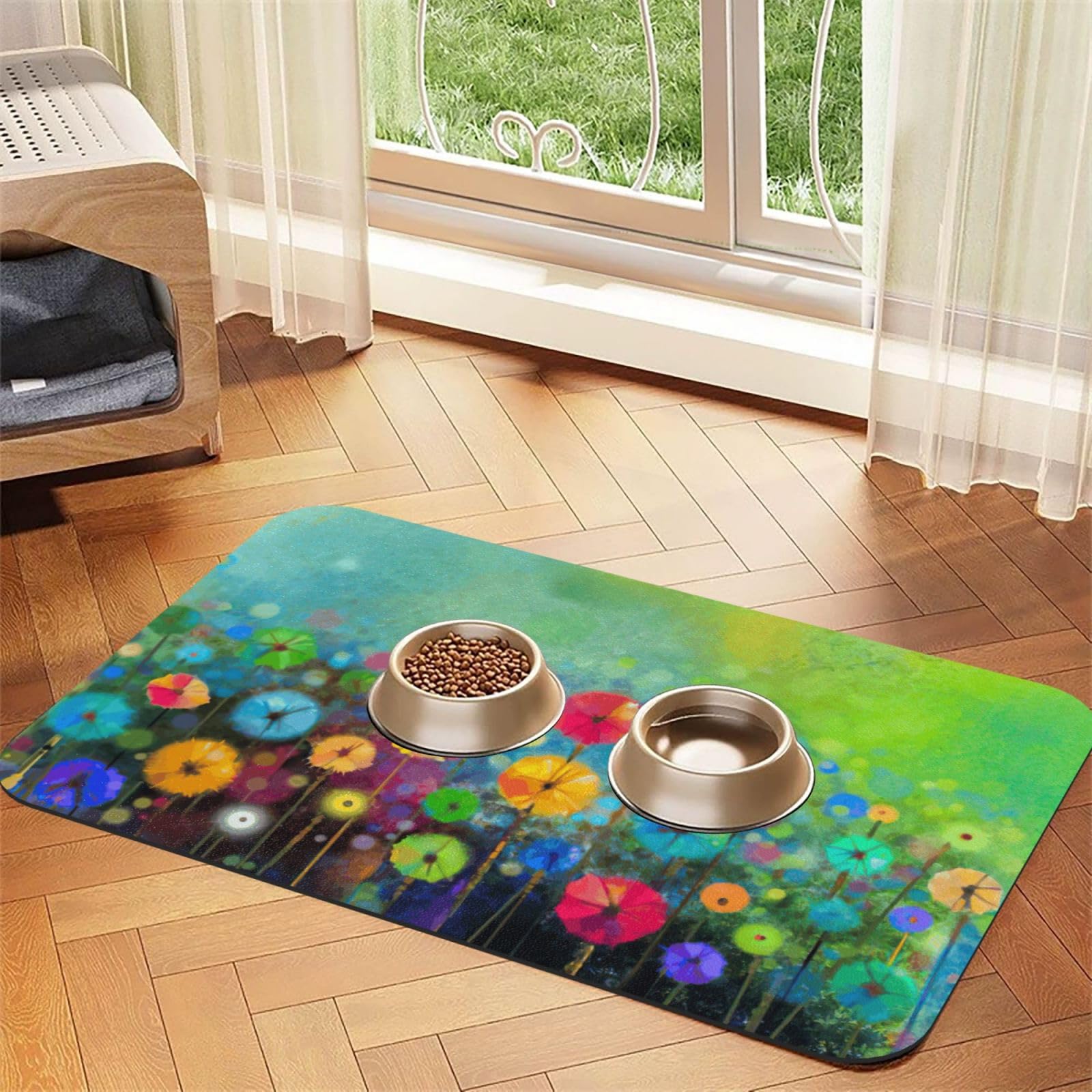Tapis pour gamelles chiens et chats style abstrait pour cuisine propre