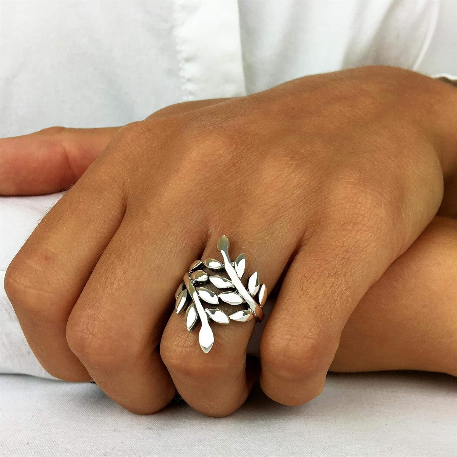 Silverly Sterling Silver Leaf Vine Ring - 925 Silver Olive Branch Wide Wraparound Ring for Women - Ancient Greek Nature-Inspired Jewelry - Roman-Style Laurel Wreath Design - Boho Statement Rings