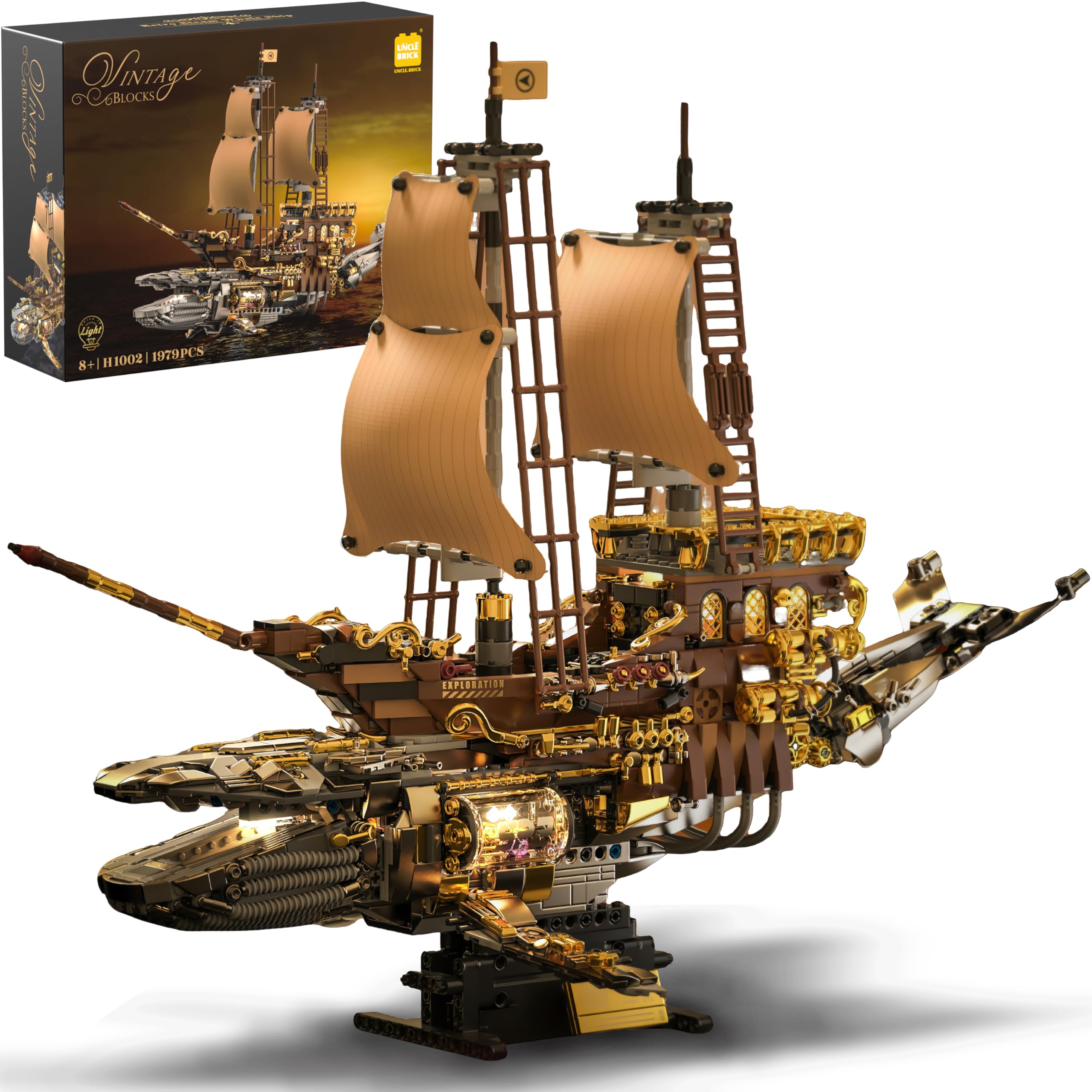 Whale Pirate Ship Toy Building Blocks Set,Large Ocean Exploration And Treasure Hunting Bo…