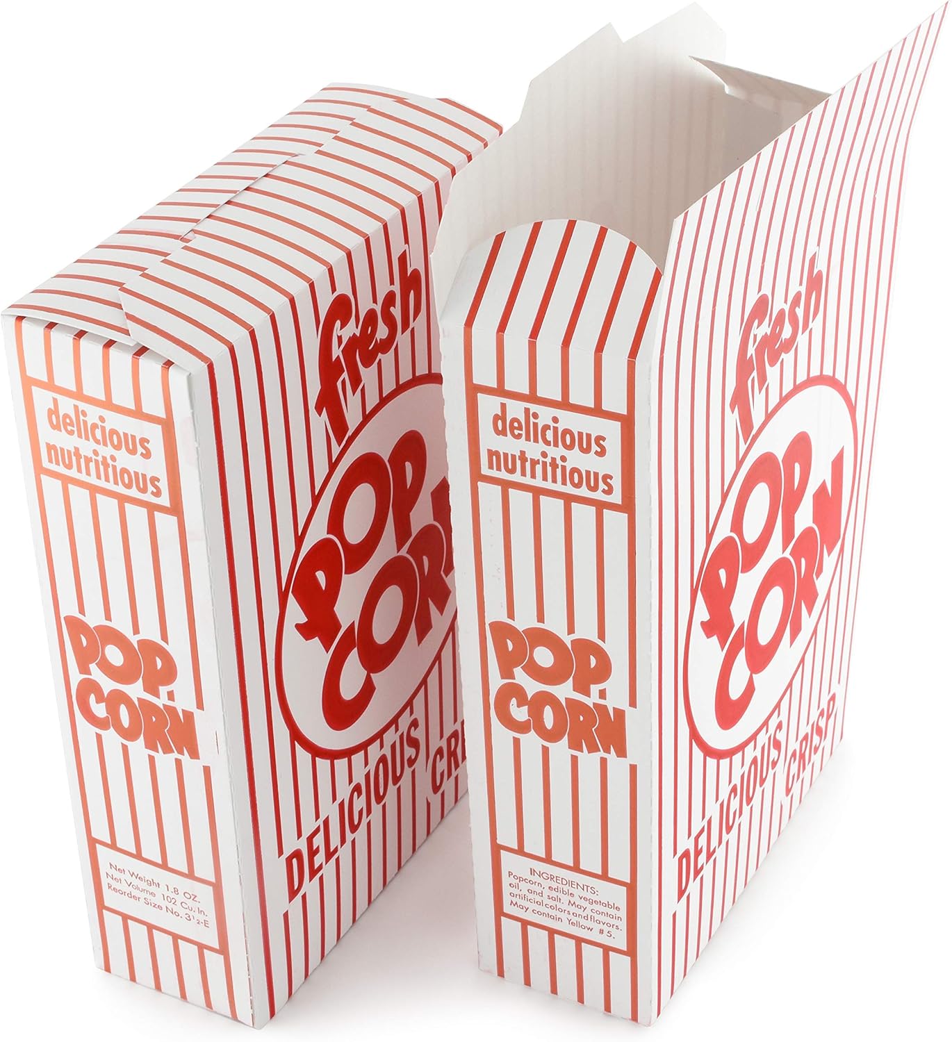 Snappy 3.5-E Red and White Close Top Popcorn Boxes, 1.8 oz, Concession and Movie Theater Style, 500 Count