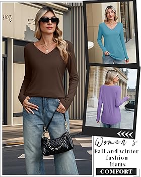 Ficerd 3-pack dames shirts met lange mouwen, ronde hals, slim fit T-shirts met geribbelde, casual stretch, basic laagjestops(Zwart, Khaki, Wit,M