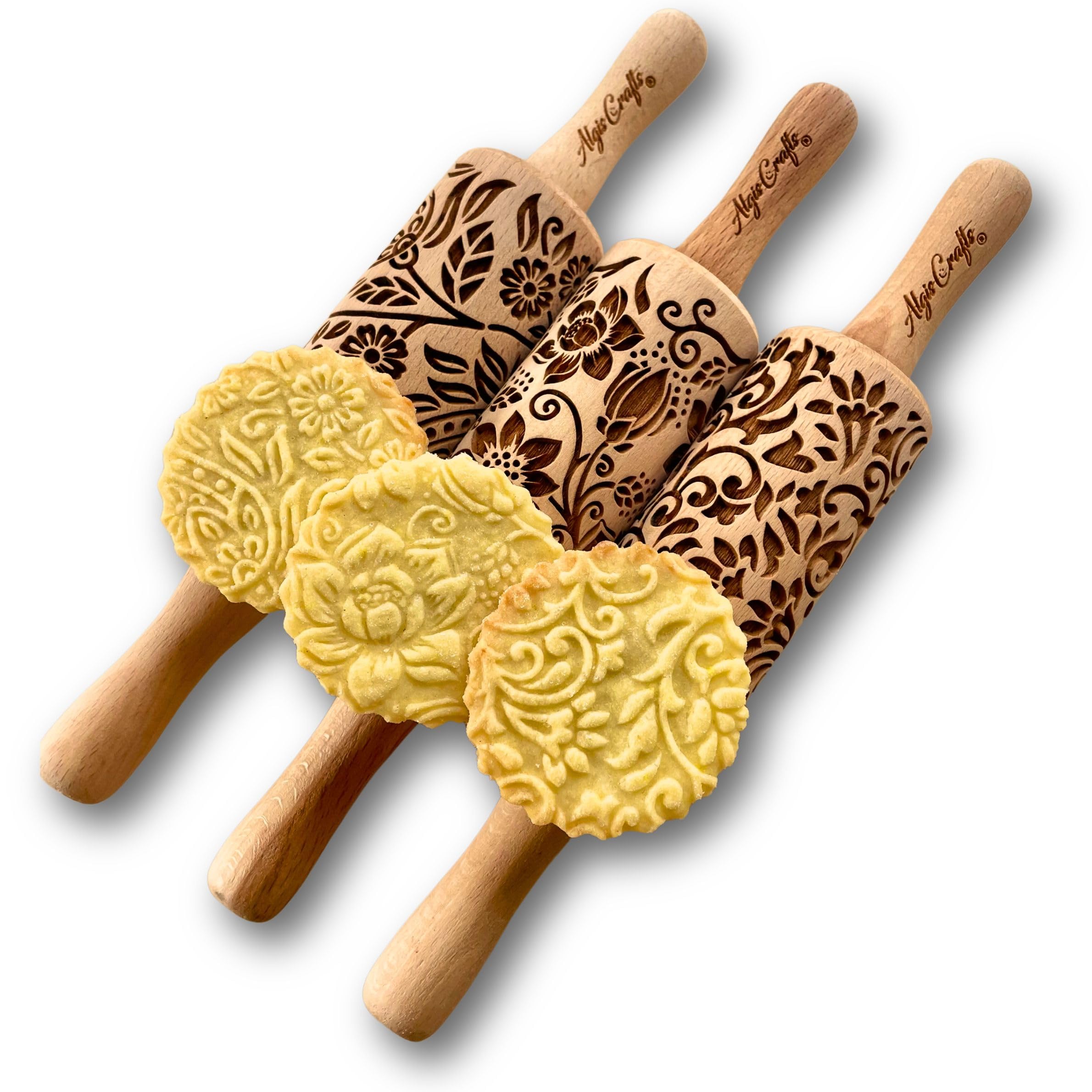 Floret 3 Kid Rolling Pin Set including Lotus, Kashmir, Paisley, Flowering Vine - Image 4