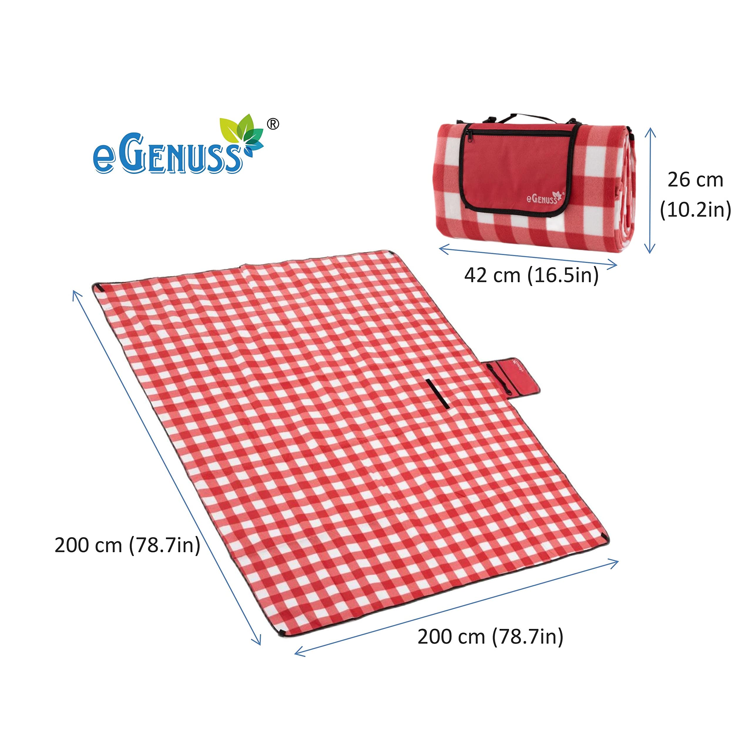 2 Sets Picknickdecke 200x200 cm wasserdicht isolierend abwaschbar faltbar kleines Packmaß | Picknick Strandmatte mit Reißverschlusstasche, Griff und Schulterrieme | Rot
