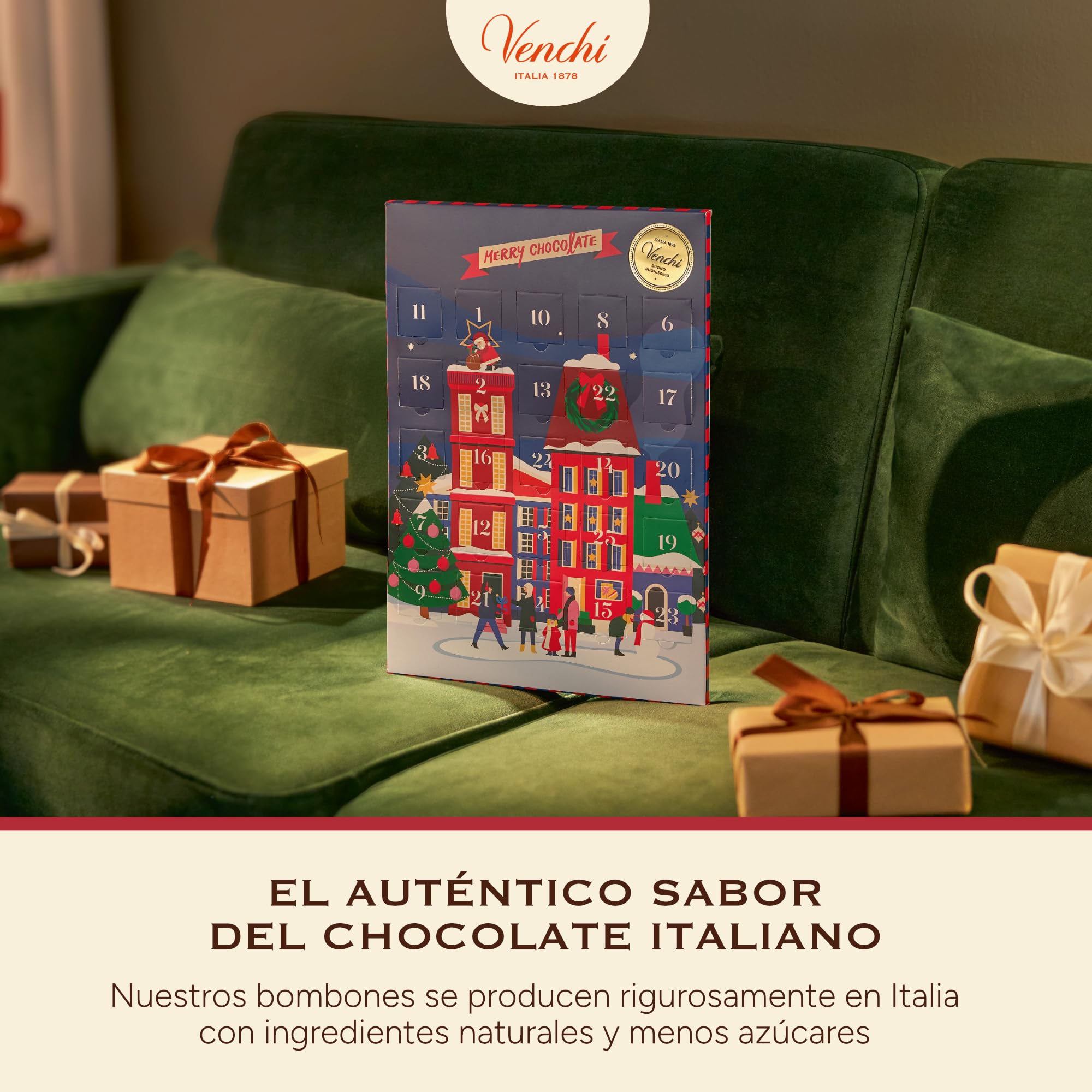 Venchi Calendario de Adviento 2025 Clásico 24 Bombones Assortidos Granblend Leche y Extra Amargo 75% Edición Limitada 181g Sin Gluten