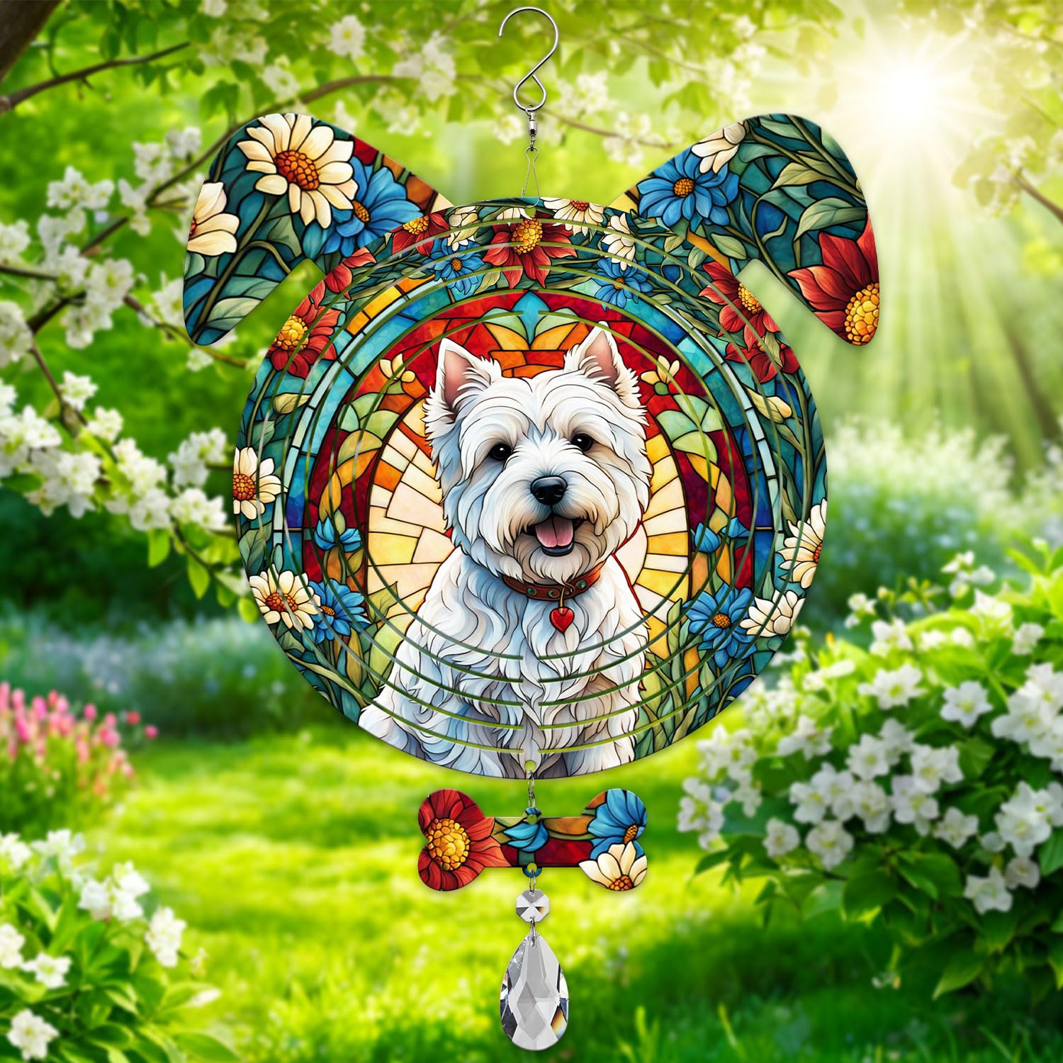 Éolienne à oreilles de chien West Highland V02 à suspendre pour offrir aux passionnés de jardin