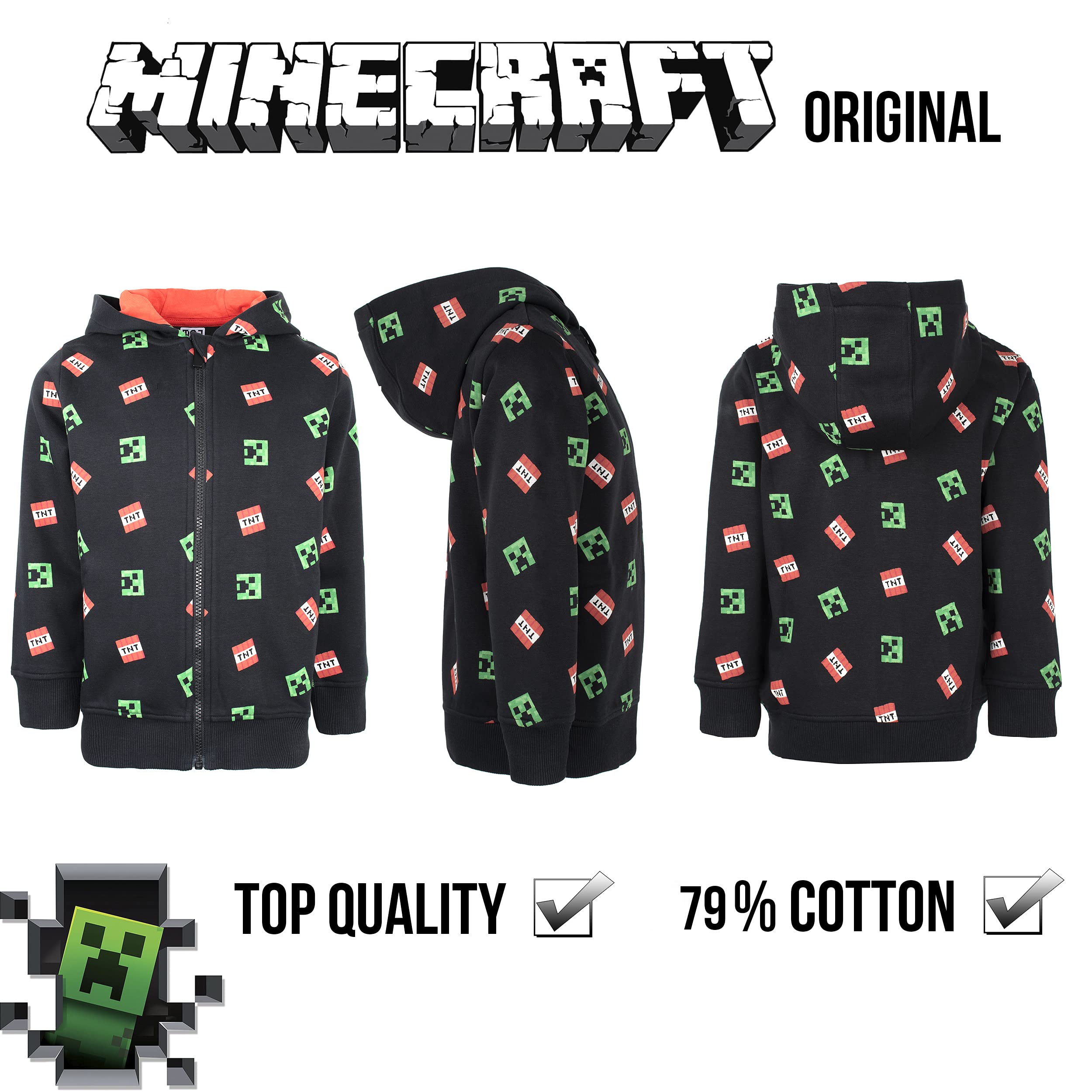 Minecraft - pour Enfants - Sweat à Capuche zippé Sweat à Capuche zippé Creeper Pixel Vert