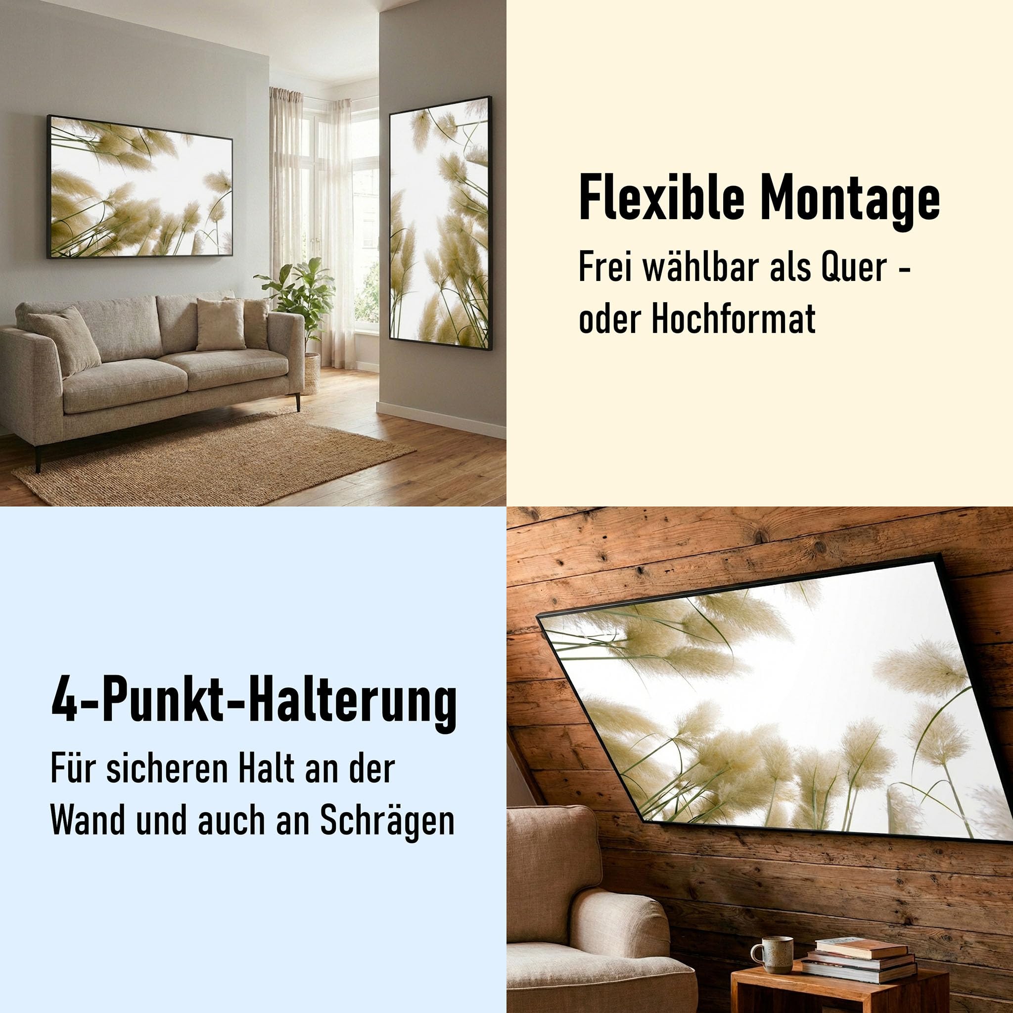 STEINFELD Bild Infrarotheizung mit Thermostat | Made in Germany | viele Motive 350-1200 Watt Rahmen schwarz (600W, 023h Bambusbaum)