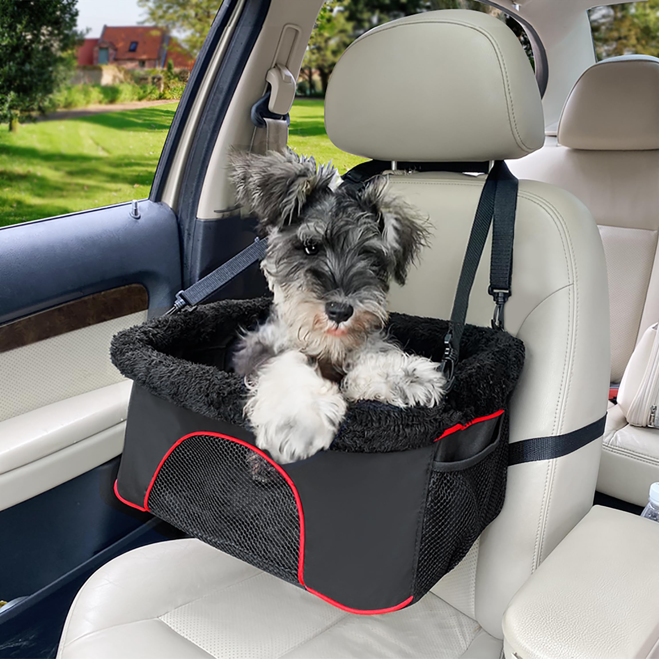 ROODODog Car Booster Seat Height-Adjustable Foldable Metal Frame Portable Travel System Puppy Doggie Kitty Cat Pet Car Seat with Clip-On Leash and Mesh Window for Under 20lbs Pets(Black)