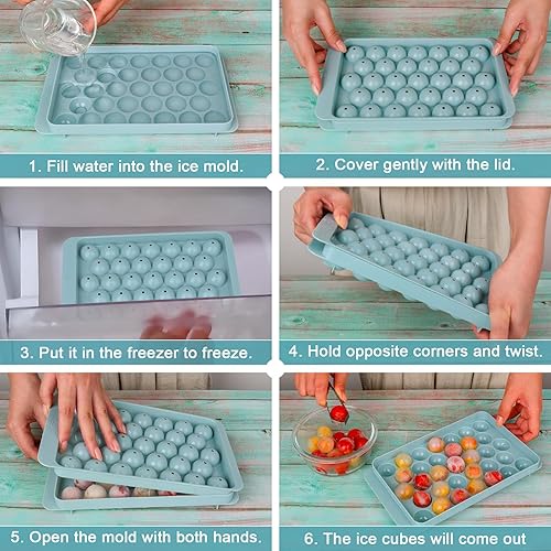 Miniatura 3 de Bandejas para cubitos de hielo con tapas para congelador, bandeja para cubitos de hielo de 33 esferas con fácil liberación para café helado o