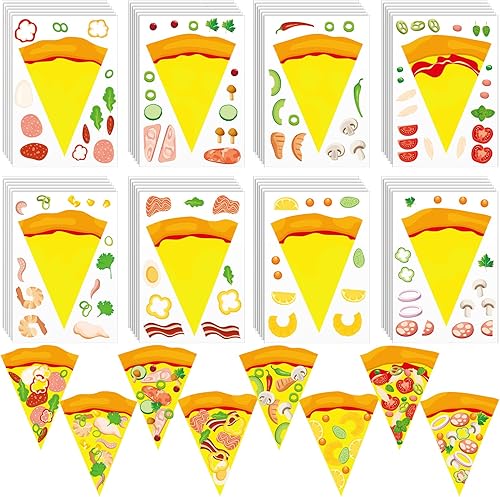 Zonon 48 hojas de calcomanías para hacer una pizza, haz tus propias calcomanías para niños con 8 diseños, juego de pizza, regalos de fiesta, regalo