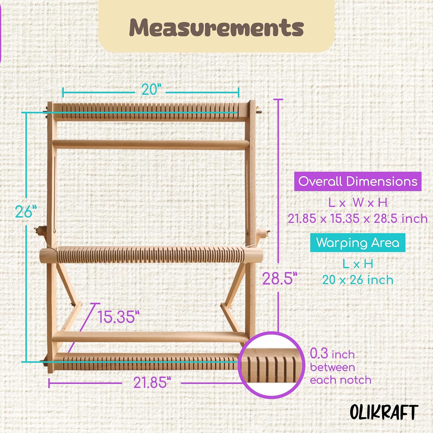Olikraft Wooden Weaving Loom, Adjustable Stand (Extra Large)