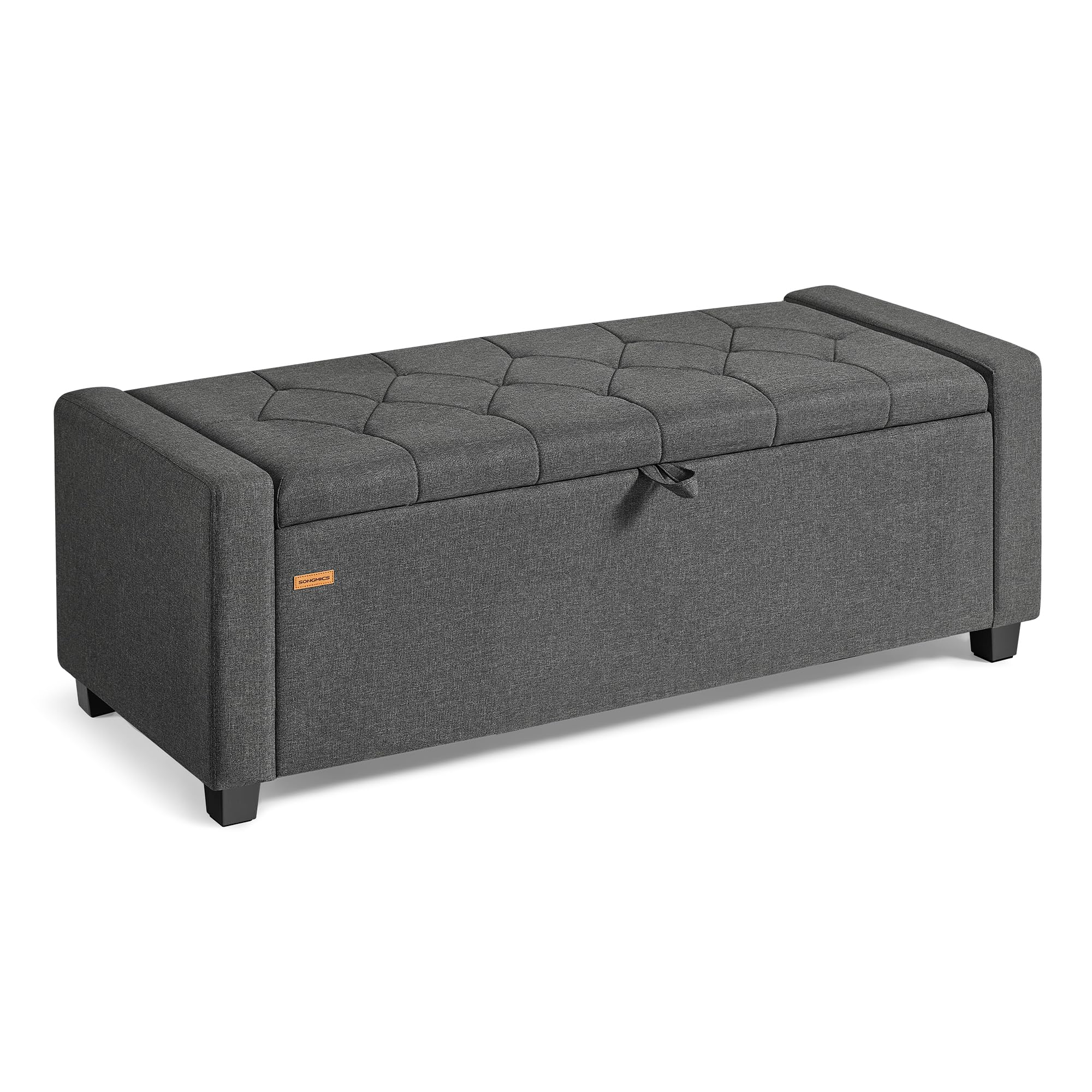 SONGMICS Storage Ottoman, Storage Chest Bench with Legs, End of Bed Bench with Safety Hinges, Pull Tab, for Living Room, Bedroom, 19.7 x 47.6 x 16.5