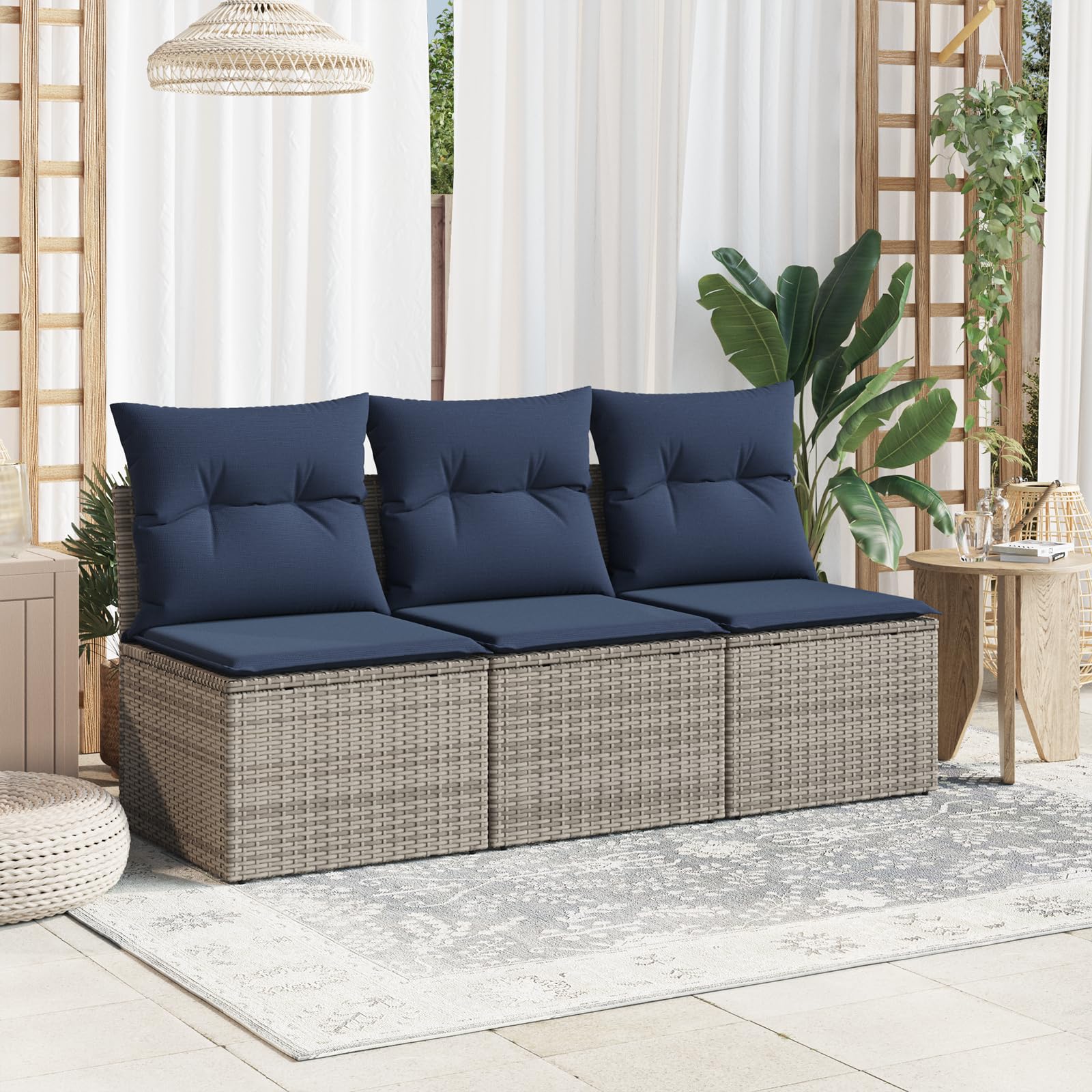 Canapé de jardin avec coussin gris - 165 x 62 x 69 cm - Salon d'extérieur - Canapé d'angle - Canapé de terrasse - Meubles de balcon - Salon modulaire
