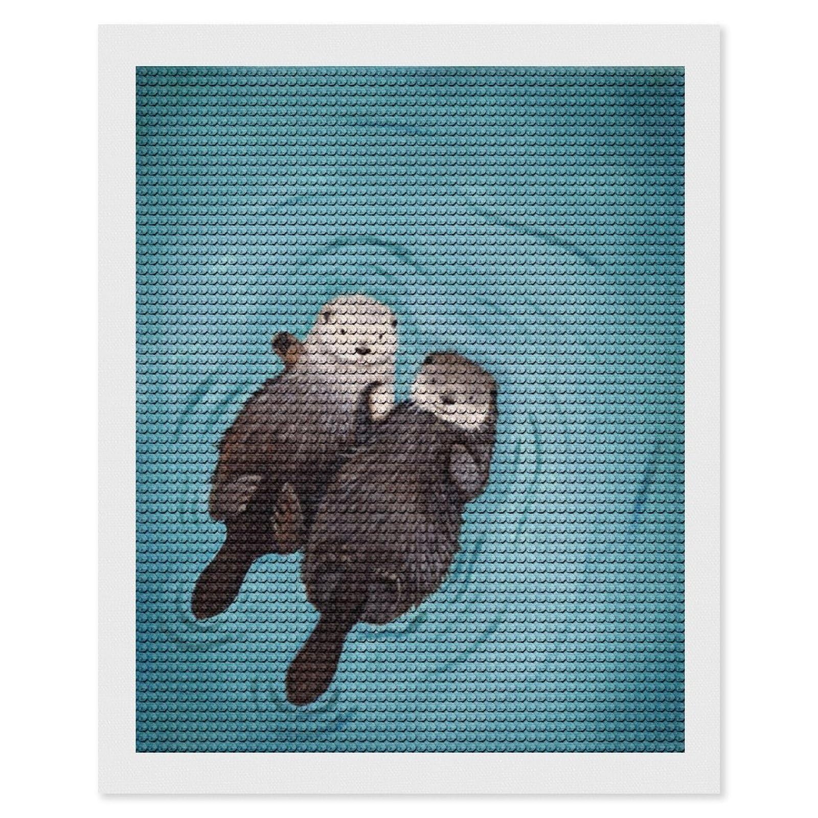 Otters Holding Hands Diamond Art Kits for Adult Round Full Drill Diamond Dots Paintings for Beginner Picture Art DIY Diamond Painting Kits 5D Diamond Art Painting for Home Wall Decor 16"x20"