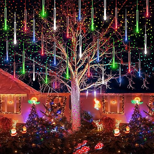 Miniatura 7 de Luces de Navidad de lluvia de meteoritos para exteriores, 24 tubos de lluvia que cae en cascada de carámbanos para decoración de árbol de Navidad,