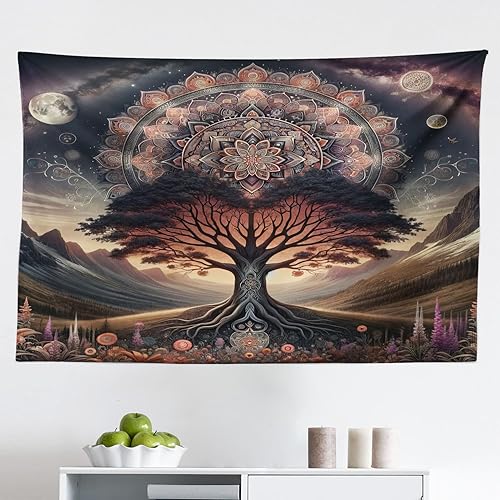 Miniatura 24 de Ambesonne Tapiz de fantasía, paisaje de fantasía con reloj, rayos de cielo de ensueño desde el techo, arte ficticio, colgante de pared ancho para