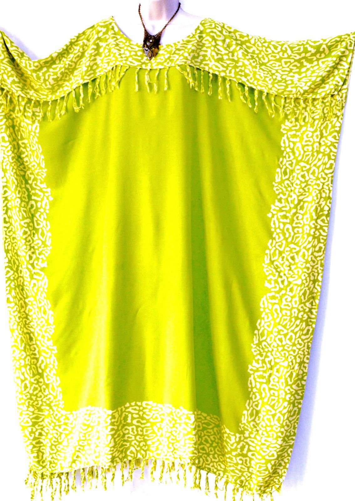 NIA Ladies Kaftan Beach Wear Clothes Womens Batik Long Tassels Fringe Ladies Womens Beach Loose Dress Cool (Green)