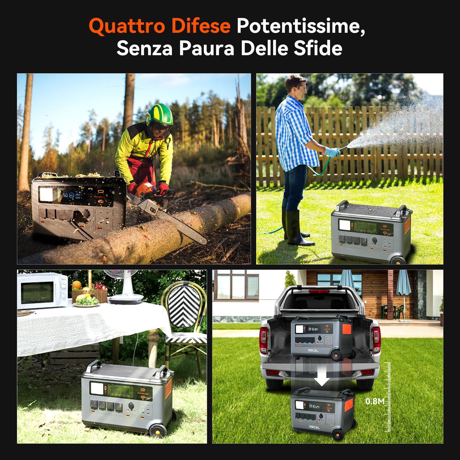 OSCAL Power 6000 Centrale Elettrica Portatile con Batteria LFP da 3600Wh, 6000W AC Uscita (9000W Picco), 0-80% in 55 Minuti, UPS <5ms per Campeggio e Camper, con pannello solare 200W