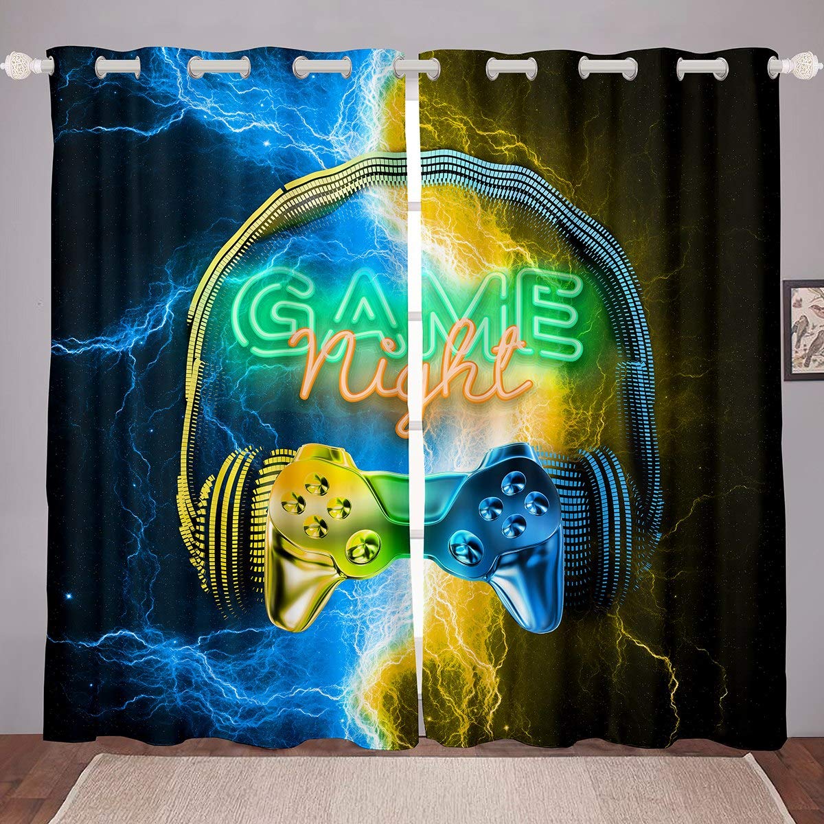 Tenda per giochi per camera da letto, soggiorno, camera da letto, camera dei giochi, oscuramento,videogiochi,videogiochi, termiche isolate, console controller di gioco, tenda verde, W46 x L72