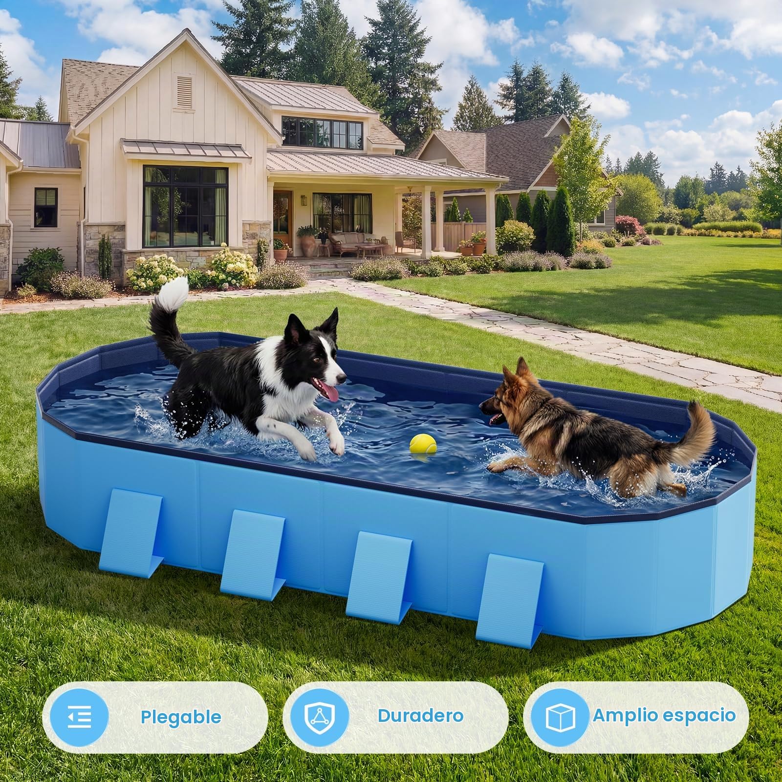 Raxurt Piscina para Perros 200 cm Plegable, Piscina Grande para Perros con Estructura Octogonal Estable, Piscina Antideslizante de PVC con Refuerzos para Jardín y Exterior