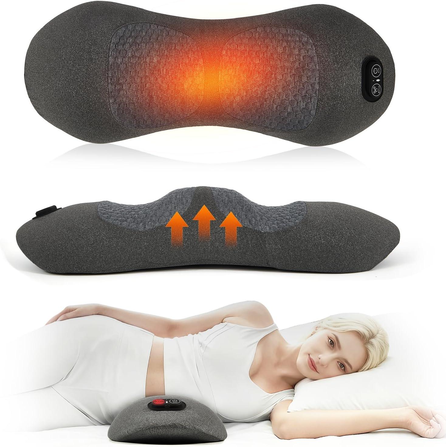 3 in 1 Rechargeable Electric Lumbar Support Pillow, Vibration, Heating, and Traction Therapy, Back Massager for Pain Relief Deep Tissue,Waist Wedge Bolster
