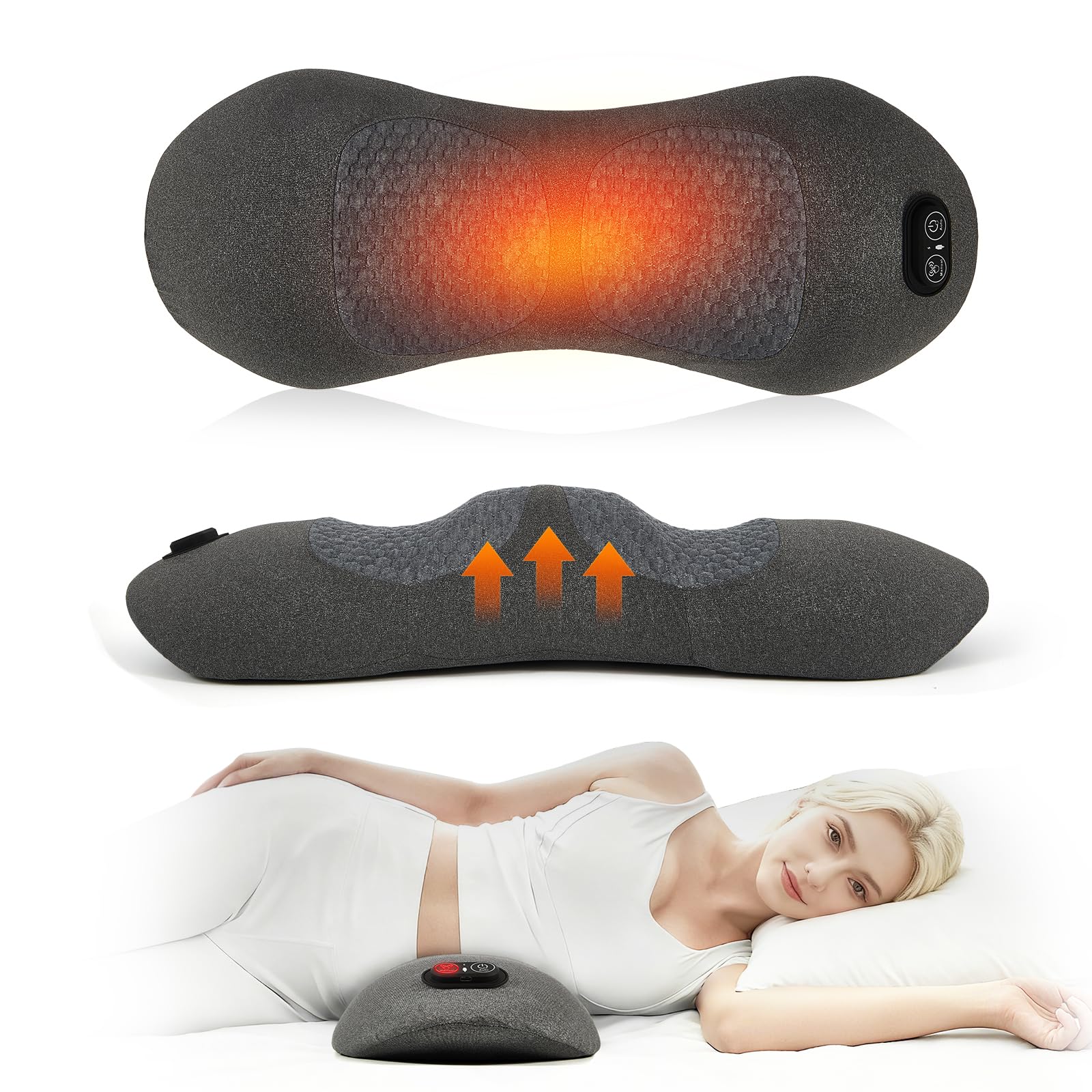 Photo 1 of FAMKCY 3 in 1 Rechargeable Electric Lumbar Support Pillow, Vibration, Heating, and Traction Therapy, Back Massager for Pain Relief Deep Tissue,Waist Wedge Bolster