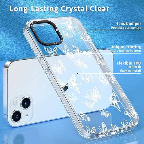 Miniatura 3 de Paquete de 2 bonitas fundas transparentes para iPhone 14 de 6.1 pulgadas, diseño de mariposa de moda, fundas de silicona suave, delgada, TPU, a