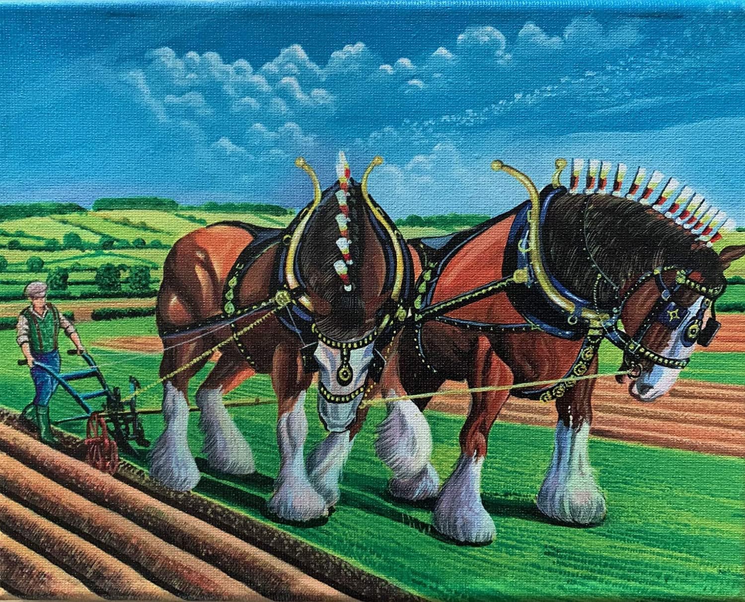 D&A Gifts Ploughing The Fields Canvas - Shire Horse - Mini Canvas -Working Horses N10-CANV