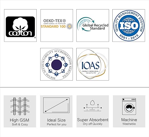 Miniatura 8 de COTTON CRAFT Juego de 4 toallas de baño de lujo con tejido de gofre, 100% algodón hilado en anillo, juego de toallas de baño absorbentes de secado