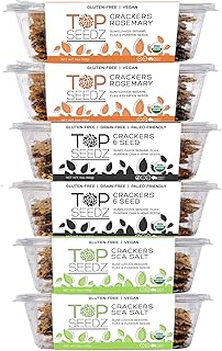 Top Seedz Certified Organic Gluten Free Sea Salt, Rosemary, & 6 Seed Crackers | 6-Pack | 5 Ounces | Healthy Vegan Crackers with Plant Based Protein | Made of Sunflower, Flax, Sesame and Pumpkin Seed