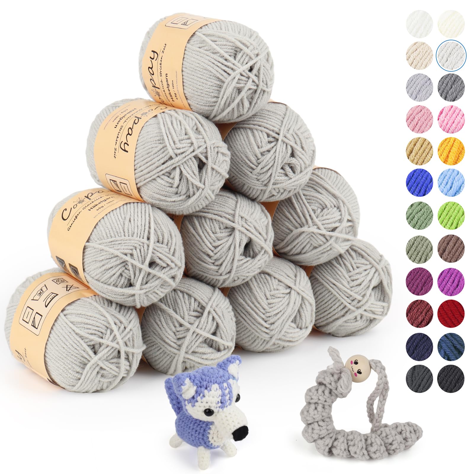 Coopay Lana per uncinetto, 15 gomitoli da 50 g, 5 gomitoli di lana per lavorare a maglia, per principianti e bambini, in cotone, per progetti di uncinetto e maglia, cotone Crochet Yarn
