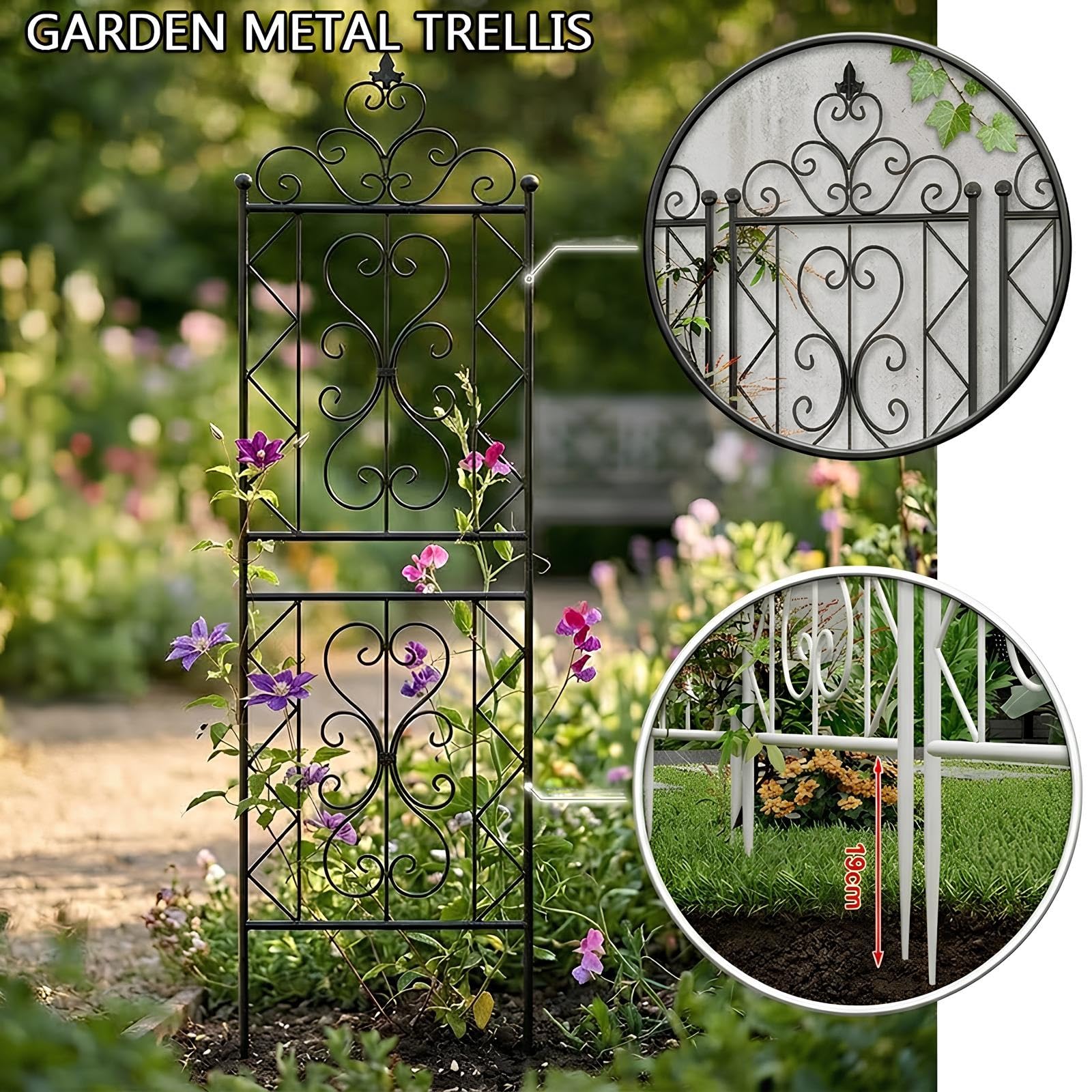 Traliccio da Giardino in Metallo Antiruggine, 50x185cm/50x210cm Griglia per Rampicanti, Grigliato da Supporto Divisorio Decorativo per Rose, Edera(Black,W50xH210cm)