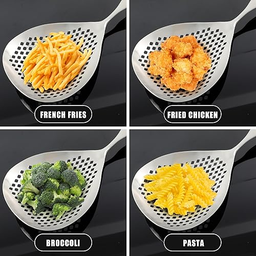 Miniatura 5 de Cuchara ranurada Skimmer, cucharas grandes de 15 pulgadas, colador de araña, cuchara para freír, freidora de drenaje, cucharas para cocinar