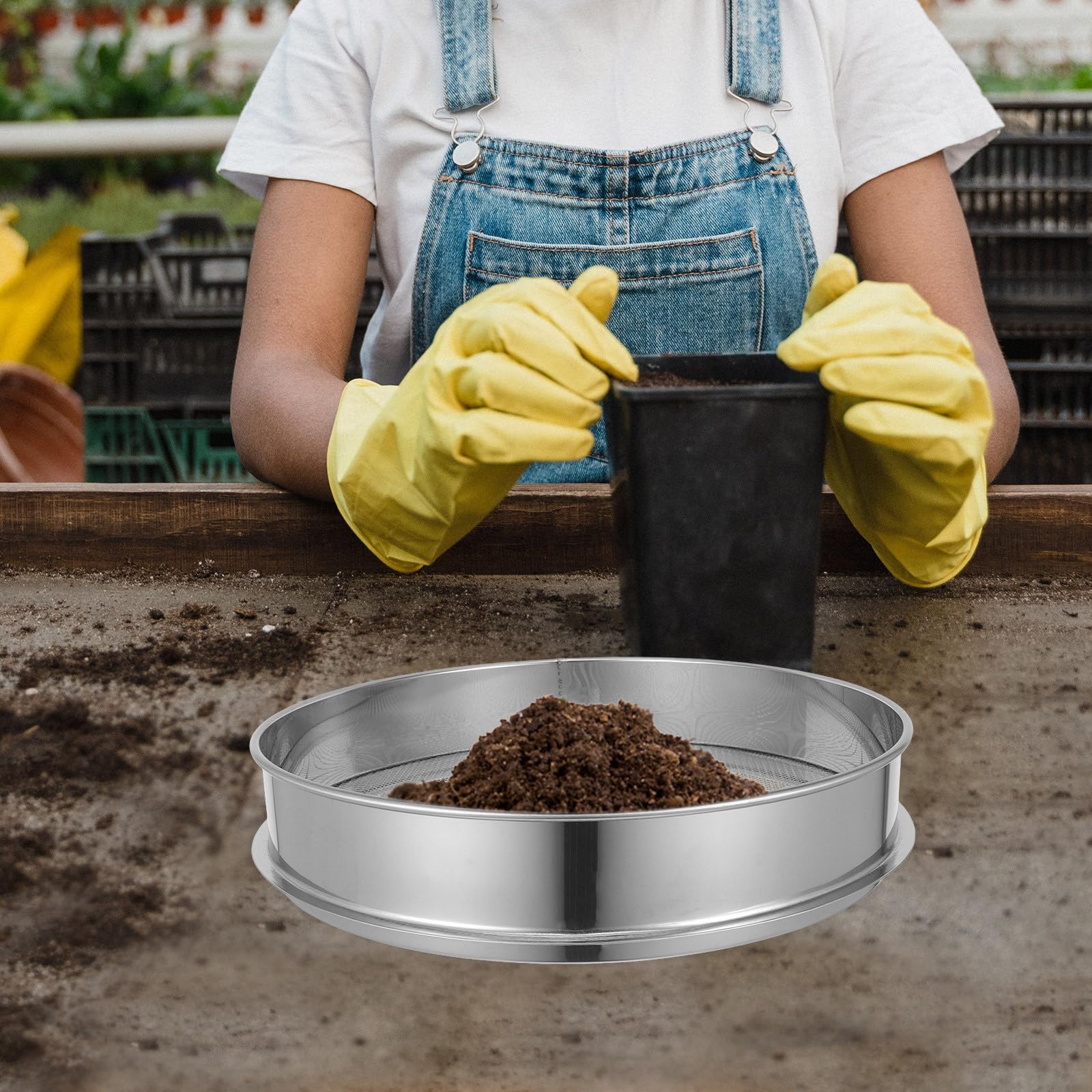 Toyvian Tamis de Sol en Acier Inoxydable 2 MM Tamis Rond 30 CM à Mailles Fines Outil de Jardinage pour Tamiser la Terre Compost