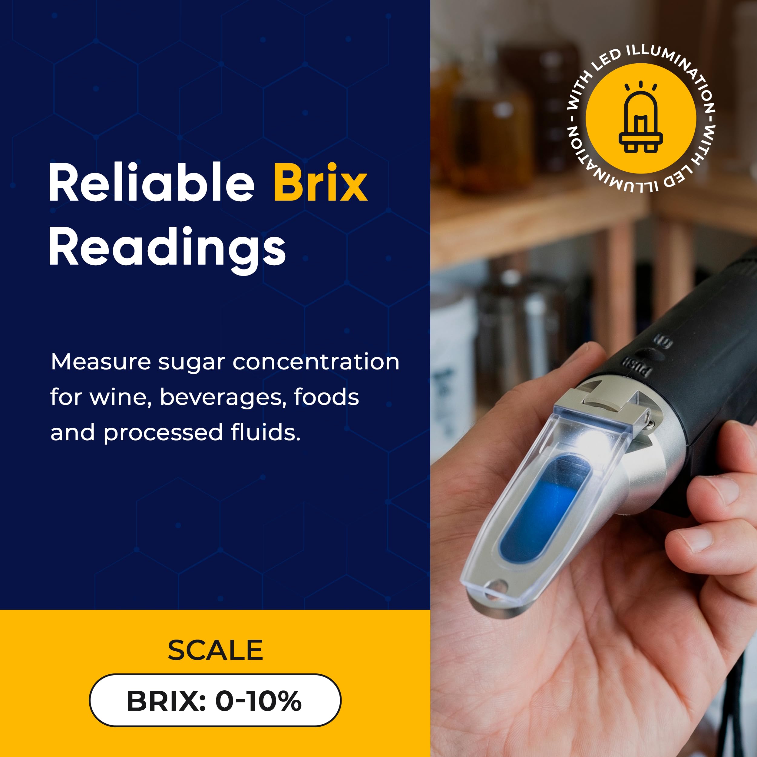 Refractómetro analógico de mano iluminado Brix del 0 al 10% con ATC, medidor Brix iluminado LED duradero para contenido de azúcar, pruebas y medición de jugos de frutas y verduras