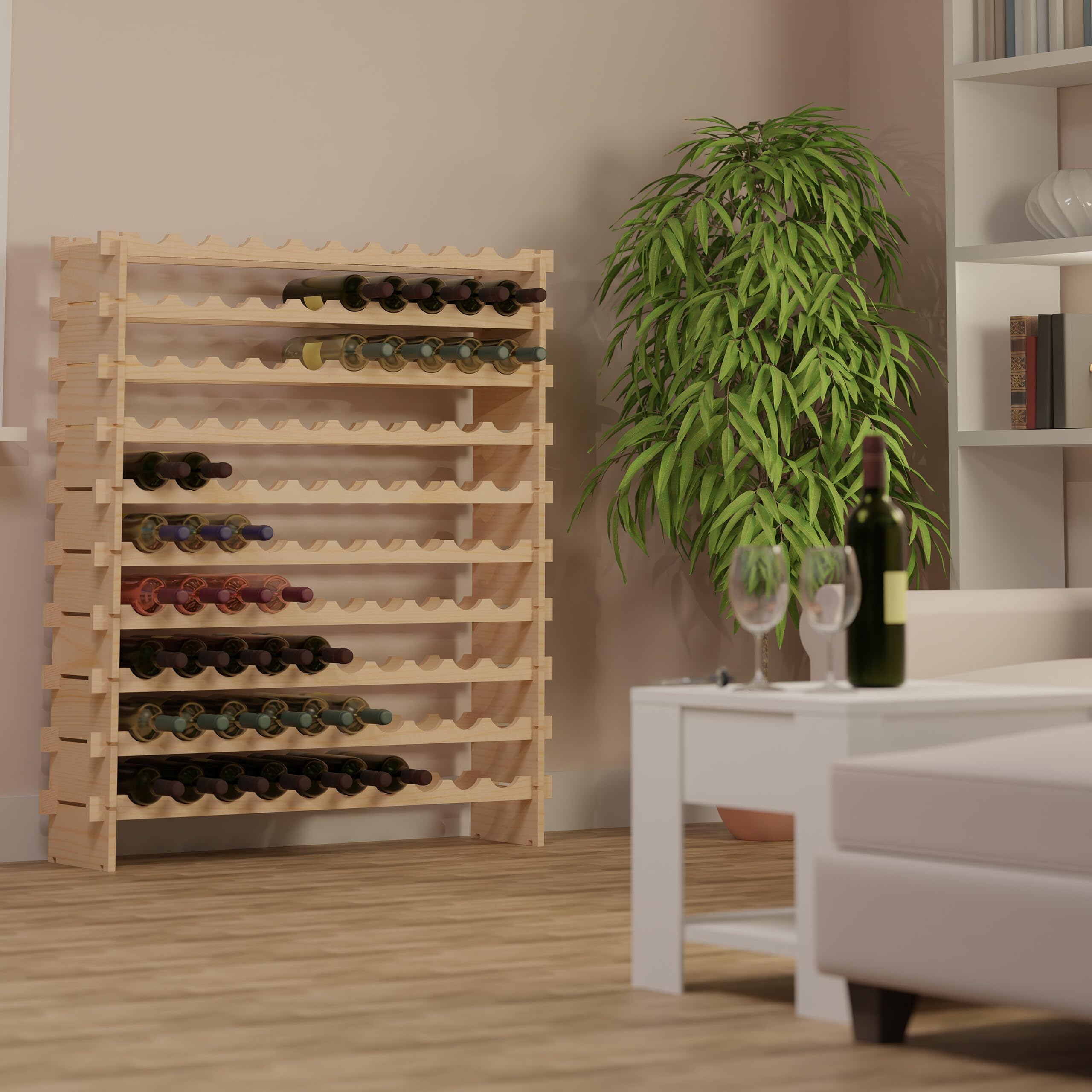 Relaxdays Botellero, 100 Botellas de Vino, Vinoteca Apilable, 120 x 103 x 25 cm, Extensible, Madera de Pino, Natural
