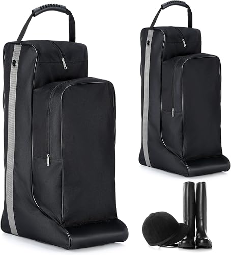 2 Pcs Equestrian Boot & Hat Bag Tall Boot Black Storage Bag for Men Cowboy Shows Competition Travel Storing Helmet, Horse Whip Accessories