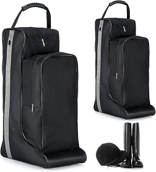 2 Pcs Equestrian Boot & Hat Bag Tall Boot Black Storage Bag for Men Cowboy Shows Competition Travel Storing Helmet, Horse Whip Accessories