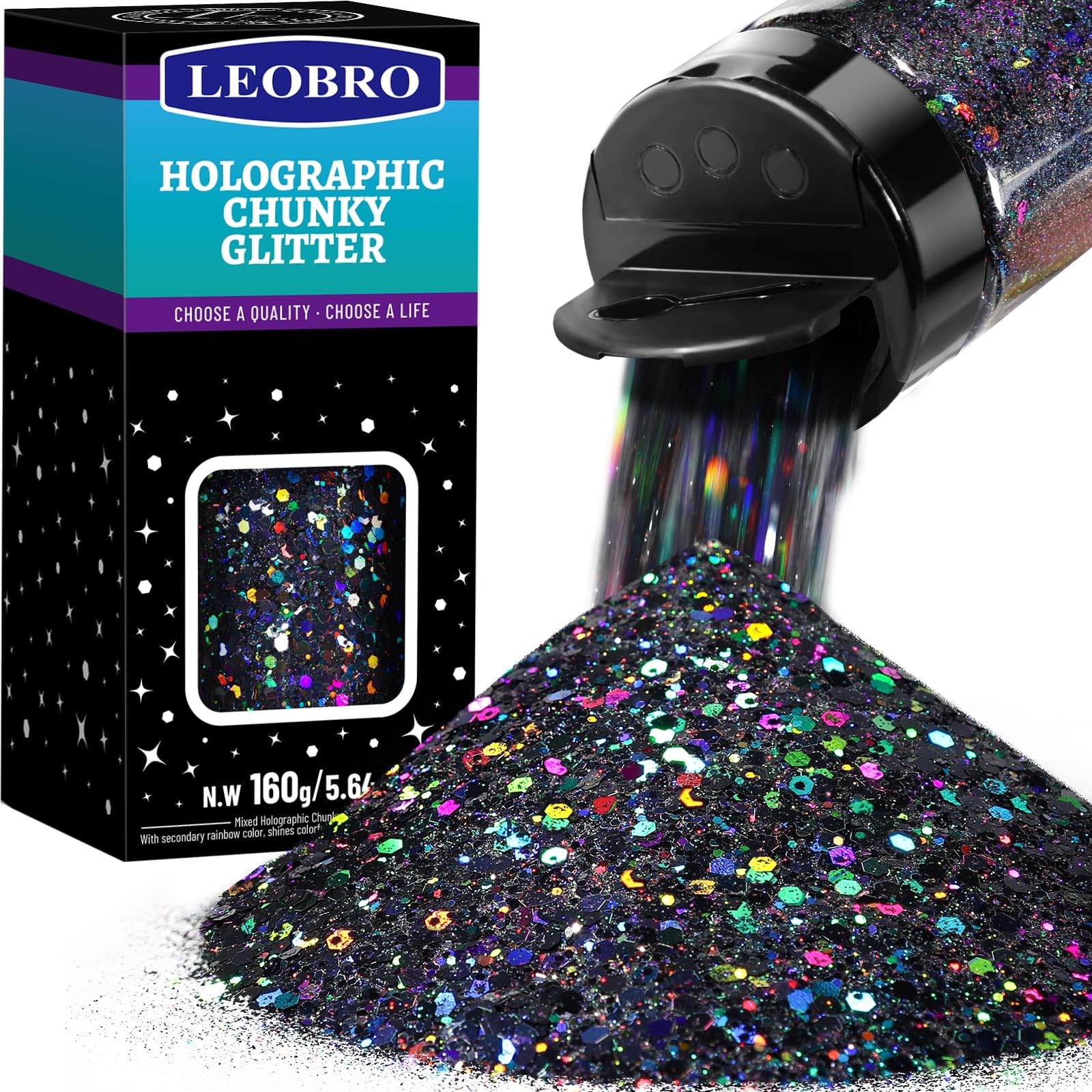 LEOBRO Holographic Chunky Glitter Chunky Glitter 160G/5.64OZ Craft