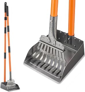 28" Pooper Scooper and 38" Heavy Duty Stainless Steel Rake & Tray Set, 3 in 1 Portable Dog Pooper Scooper Set for Large Medium Small Dogs in Grass, Dirt or Gravel