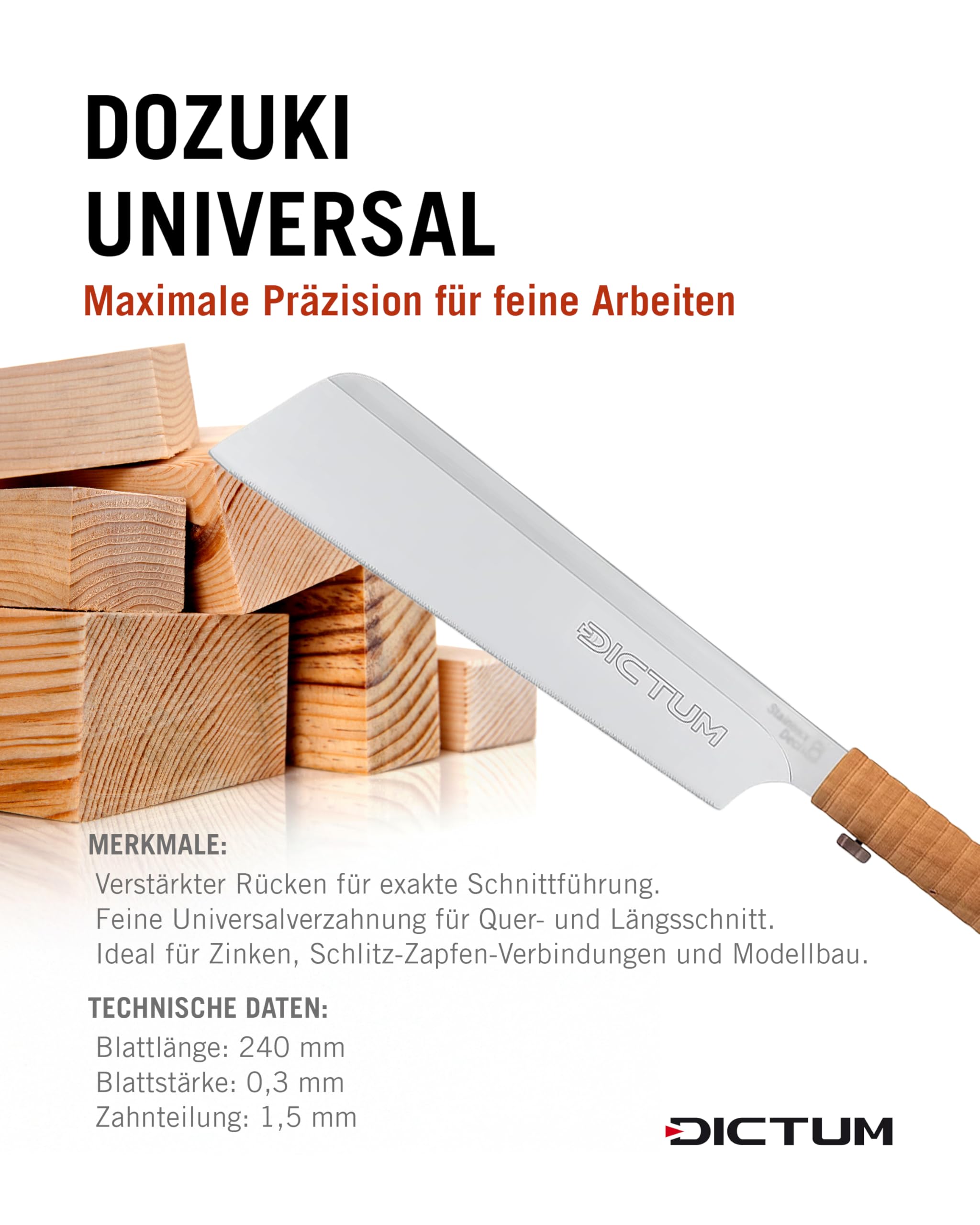 DICTUM Japansäge Set 3-teilig Dozuki Kataba Ryoba Profi Zugsäge Wave Grip Original Feinsäge Präzisionssäge