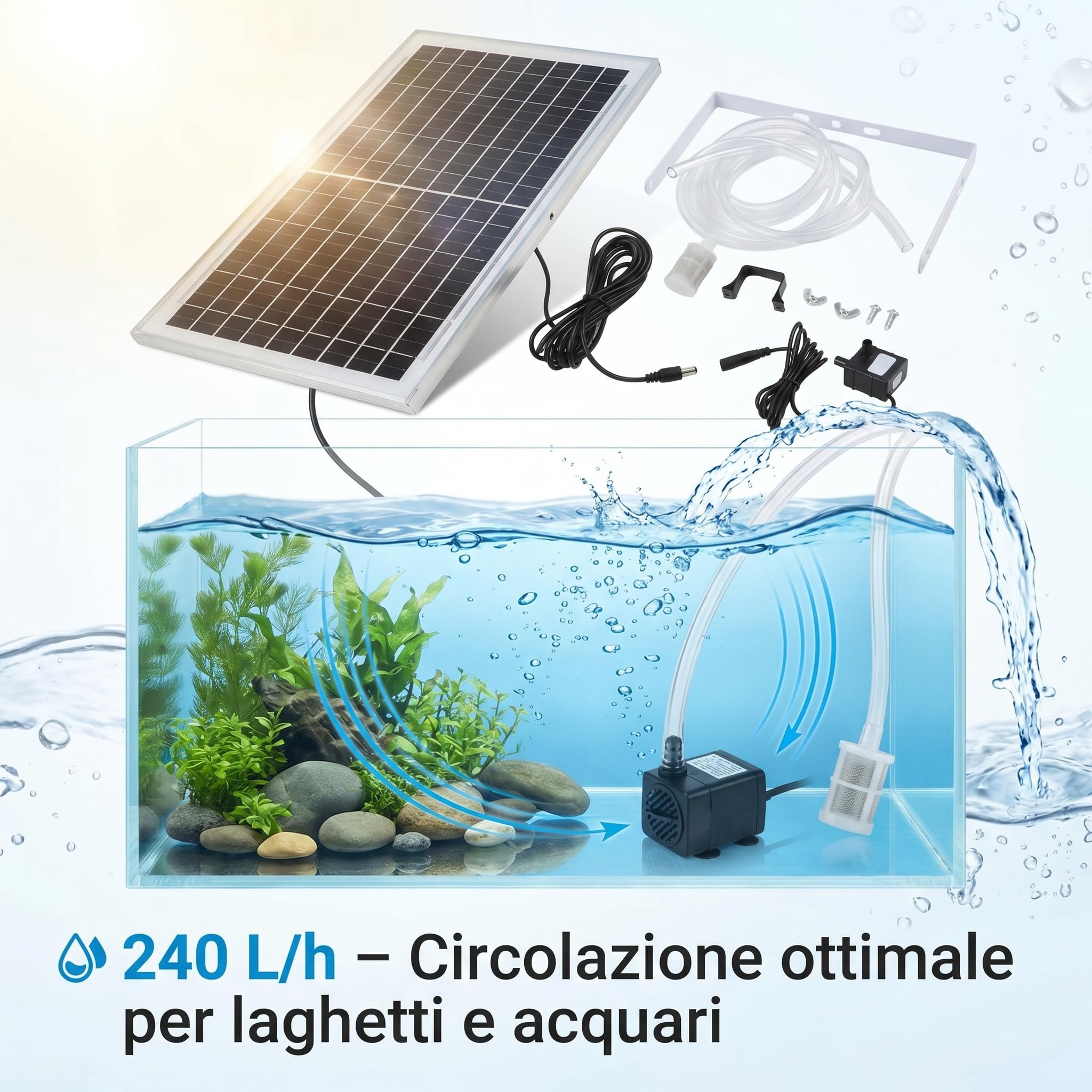 9V 10W Pannello Solare e Pompa Sommergibile Kit 240L/H Flusso Outdoor Fish Pond Fontana Fontana Fontana