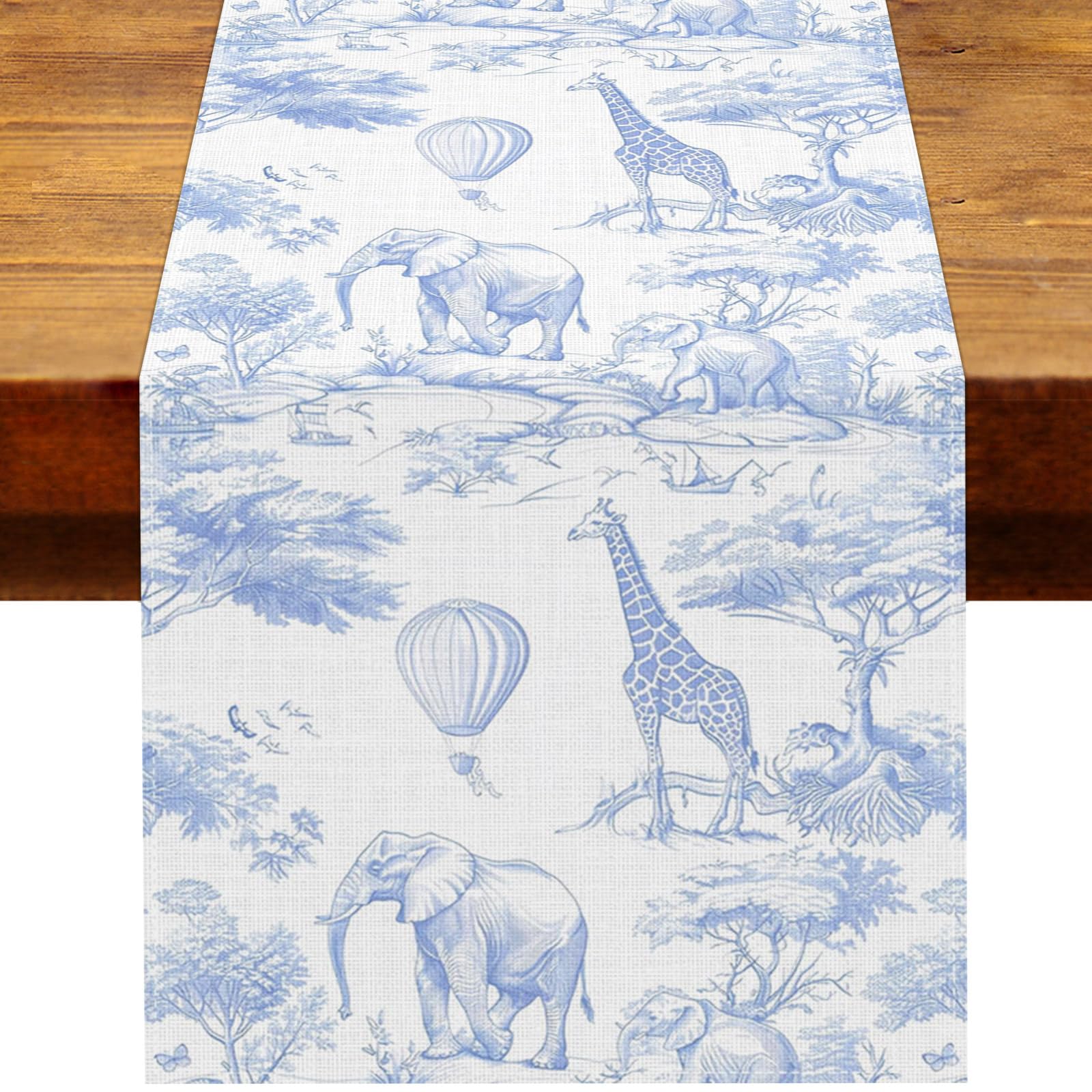 Photo 1 of Heyfary Safari Animals Table Runner - Blue, 13" x 72"